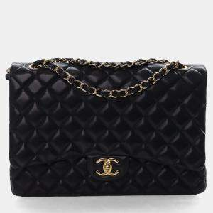 مملوكة مسبقًا Chanel Maxi Black Lambskin Classic Double Flap Bag
