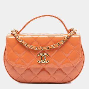 مملوكة مسبقًا Chanel Orange CC Quilted Patent Top Handle Phone Holder With Chain