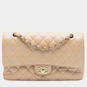 Pre Owned Chanel Brown Medium Classic Iridescent Caviar Double Flap
