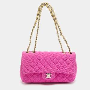 مملوكة مسبقًا Chanel Classic Single Flap Medium Pink Perforated Quilted Jersey Bag