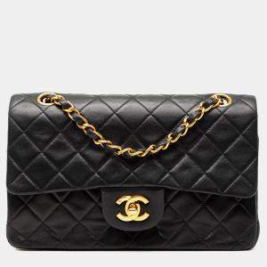 Pre Owned Chanel Black Small Classic Lambskin Double Flap
