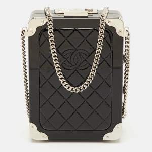 Pre Owned حقيبة شانيل للسهرة في الهواء ميني سوداء من جلد براءات الاختراع ترولي م يناوديير كروس بودي