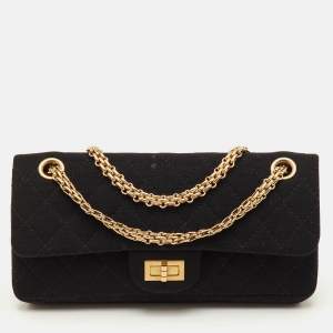 Pre Owned حقيبة شانيال قلاب مزدوج 225 كلاسيك 2.55 ريإيشو قماش مبطن أسود