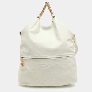 Pre Owned حقيبة كتف شانيل روديو درايف جلد أبيض كبيرة جدا