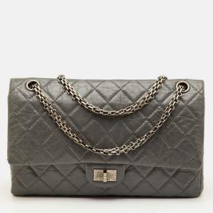 Pre Owned Chanel Reissue 2.55 Classic 226 Grey Quilted Aged Leather Double Flap Bag