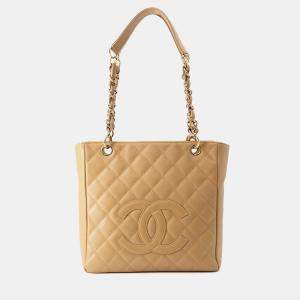 Pre Owned Chanel Matelasse Pst Tote Bag Beige Caviar Leather