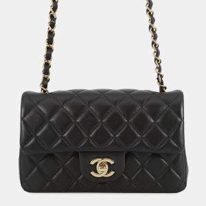 Pre Owned Chanel Mini Matelasse Single Chain shoulder Bag Black Lambskin Size 20