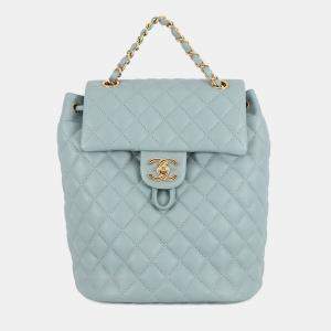 Pre Owned Chanel Matelasse Backpack Light Blue Lambskin