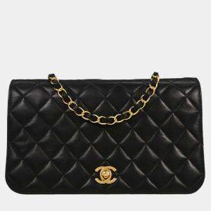 Pre Owned Chanel Black Lambskin Turnlock Small Full Flap Shoulder Bag