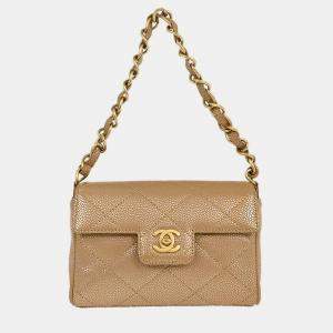 Pre Owned Chanel Beige Calfskin Handbag