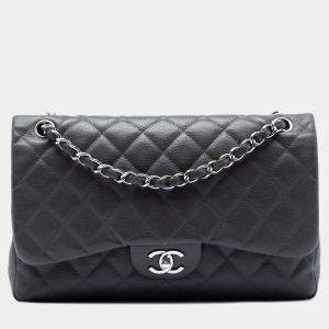 Pre Owned Chanel Black Jumbo Classic Caviar Double Flap
