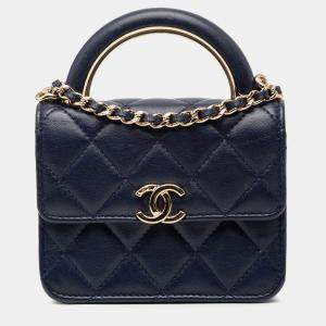 Pre Owned حقيبة شانيل بلو باريس Le19M ساحرة مقبض علوي جلد صغير