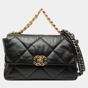 Pre Owned حقيبة شانيل سوداء جلد حملان كبير 19 رفرف