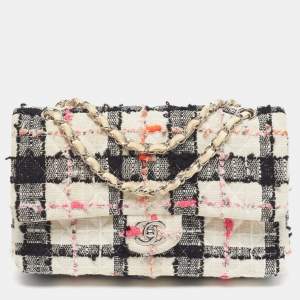 Pre Owned Chanel Classic Double Medium Multicolor Quilted Tweed Flap Bag