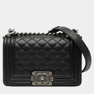 Pre Owned حقيبة شانيل بوي سوداء صغيرة رفرف جلد خروف مبطن