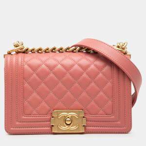 Pre Owned حقيبة شانيل بوي فلاب مبطنة صغيرة بلون وردي من جلد الحمل