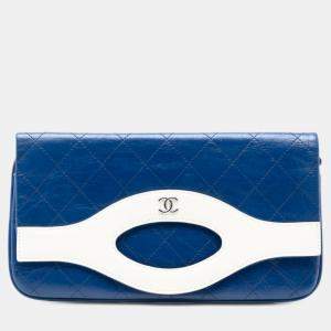 Pre Owned Chanel Blue Small Bicolor Aged Calfskin 31 Clutch