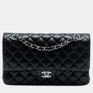 Pre Owned حقيبة شانيل غطاء مزدوج كلاسيكي ميديم جلد خروف أسود