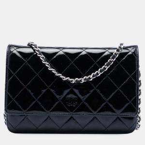 Pre Owned محفظة شانيال سلسلة جلد براءة مرصعة سوداء