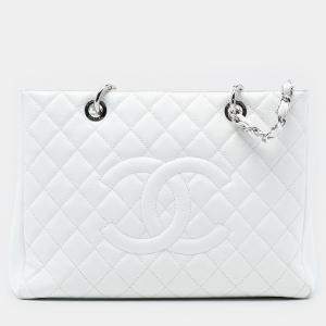 Pre Owned حقيبة شانيل توت تسوق كبيرة كافيار بيضاء