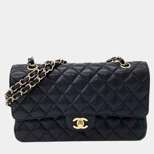 Pre Owned Chanel Black Leather Caviar Classic Medium