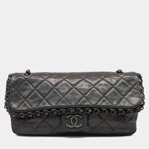 Pre Owned حقيبة شانيل كتف سلسلة سوداء جلد