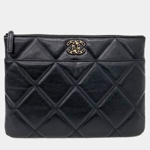 Pre Owned Chanel Black Leather 19 Clutch New Medium