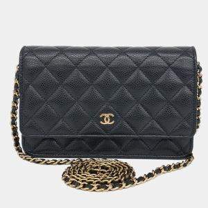 Pre Owned Chanel Black Leather Caviar WOC Mini Crossbody Bag