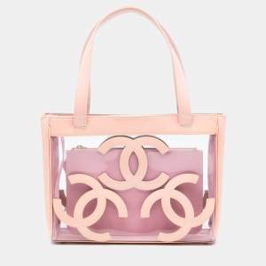 Pre Owned Chanel Pink Triple CC Vinyl and Patent Tote