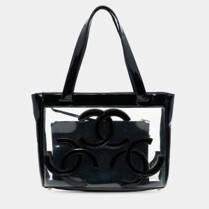 Pre Owned Chanel Black Triple CC Vinyl and Patent Tote