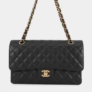 Pre Owned حقيبة كتف شانيل ماتلاس أسود كافيار جلد رفرف مزدوج سلسلة حجم 25