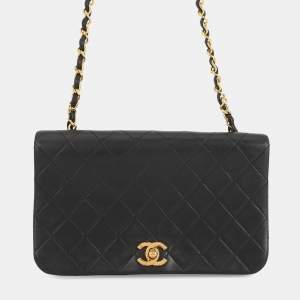 Pre Owned Chanel Matelasse Full Flap 23 Black Lambskin Leather Chain Shoulder Bag