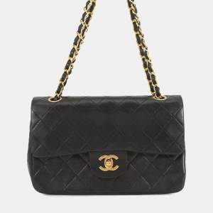 Pre Owned حقيبة كتف شانيل ماتيلس دوبل فلاب سلسلة جلد الخروف أسود حجم 23