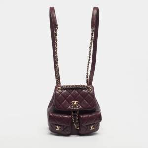 Pre Owned Chanel Duma Mini Burgundy Quilted Caviar Leather Backpack