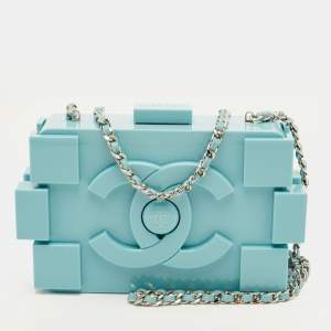 Pre Owned Chanel Supermarket Boy Brick Lego Light Blue Plexiglass Minaudière Clutch