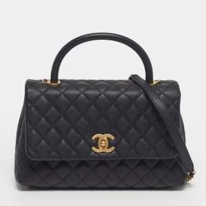 Pre Owned حقيبة شانيل كوكو جلد كافيار أبيض مبطن متوسطة بيد علوية