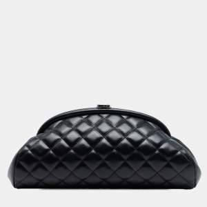 Pre Owned Chanel Black Quilted Lambskin Timeless Kisslock Clutch
