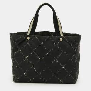 Pre Owned Chanel Travel Line Black Quilted Print Nylon Tote