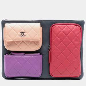 Pre Owned Chanel Medium CC Quilted Lambskin Extra Space O Case Clutch