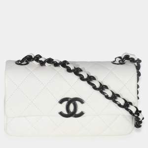 Pre Owned Chanel My Everything Mini White Quilted Caviar Leather Flap Bag