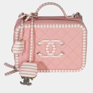 مملوكة مسبقًا Chanel CC Filigree Quilted Striped Medium Pink Caviar Leather Vanity Case