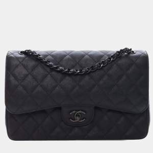 Pre Owned Chanel Black Jumbo Classic Calfskin So Black Double Flap