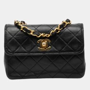 Pre Owned Chanel Black Mini CC Quilted Lambskin Flap