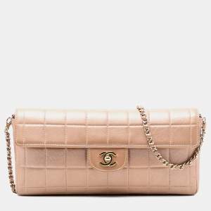 Pre Owned Chanel Brown CC Choco Bar Lambskin East West Flap