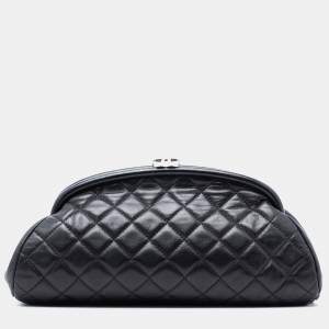 Pre Owned Chanel Black Quilted Lambskin Timeless Kisslock Clutch