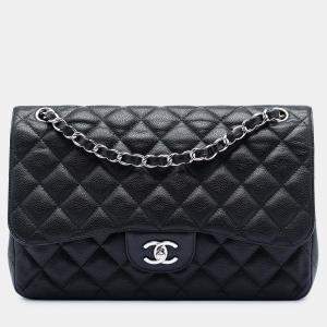 Pre Owned Chanel Black Jumbo Classic Caviar Double Flap