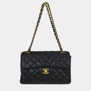 Pre Owned Chanel Black Lambskin Double Sided Flap Shoulder Bag