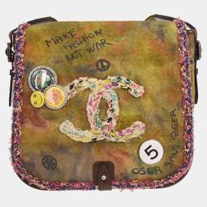 Pre Owned Chanel Khaki Canvas Graffiti On The Pavements Shoulder Bag
