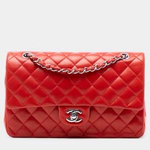 مملوكة مسبقًا Chanel Red Medium Classic Lambskin Double Flap