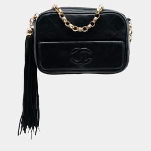 مملوكة مسبقًا Chanel Black Mini CC Quilted Lambskin Tassel Camera Bag
